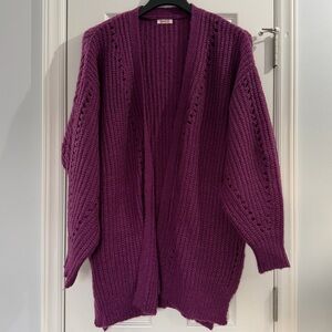 Oversized Purple Knit Sweater Cardigan